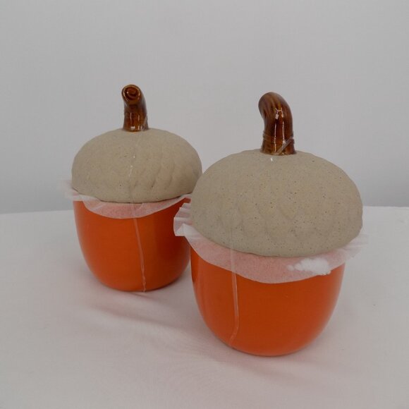 Set of 2 Ashland Heirloom Harvest Decorative Acorn Shaped Orange Container New - Picture 4 of 8